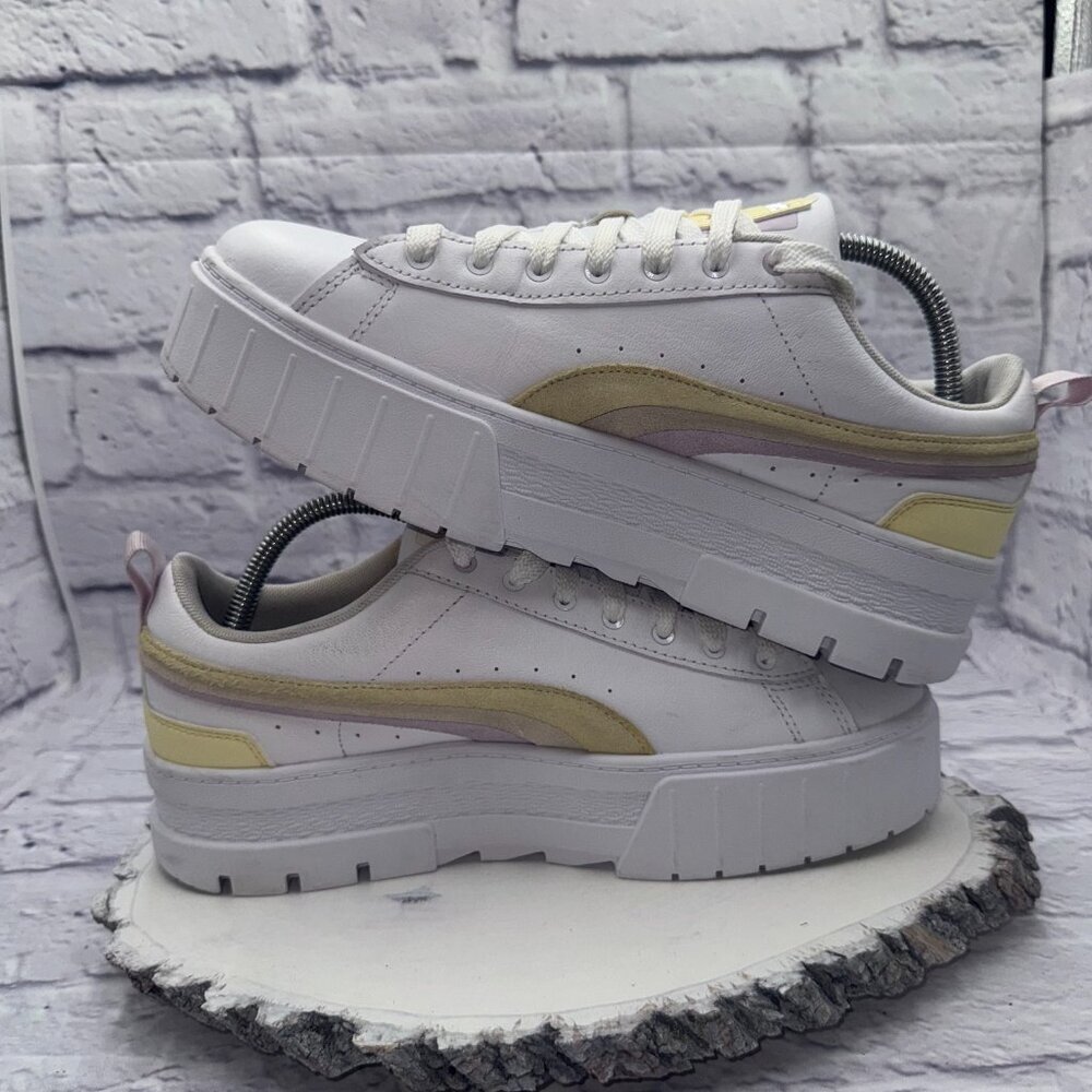 Puma Women's Size 11 Mayze Platform White Yellow Pink Sneakers Casual Shoes - Picture 9 of 12